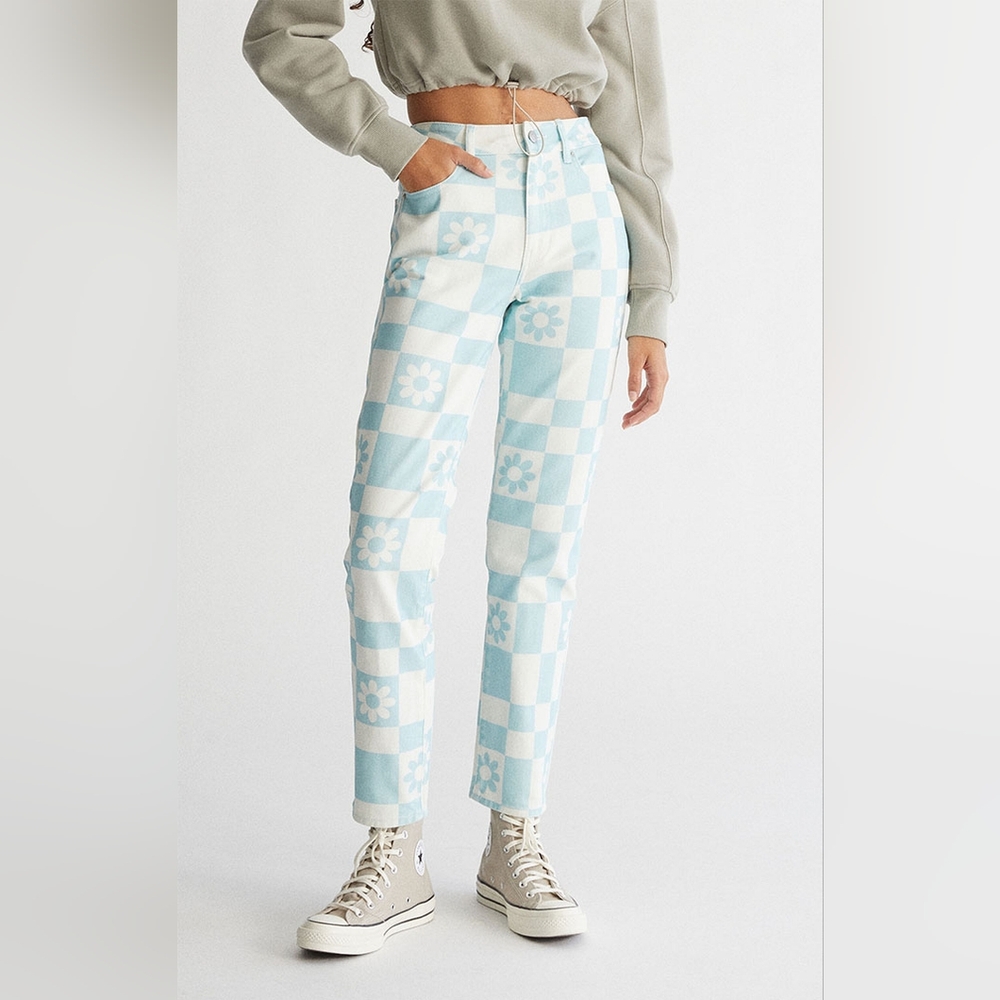 PacSun Eco Flower Checkerboard Mom Jeans Size 23
